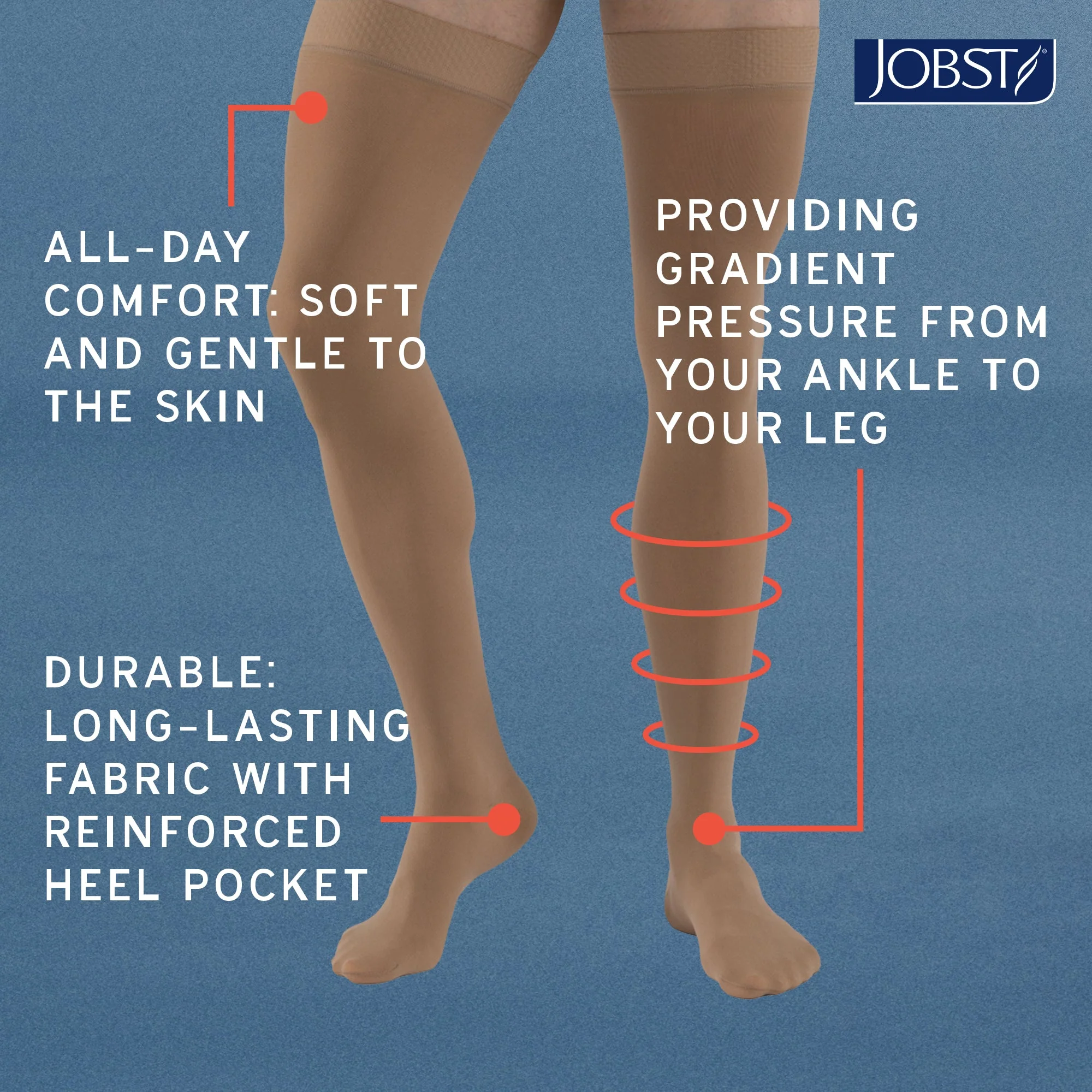 JOBST® Relief Thigh High 30-40 mmHg w/ Silicone Top Band, Open Toe - Image 6